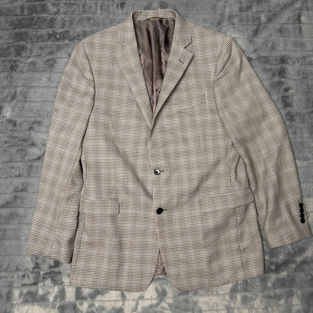 Brooks Brothers Sport Coat Mens 42L Grey Brown Lambswool Regent Fit Houndstooth